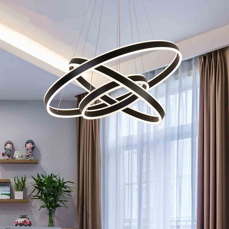 2/3-Tier Bedroom Ceiling Pendant Aluminum Modernist LED Hoop Chandelier in Black - Rebooters