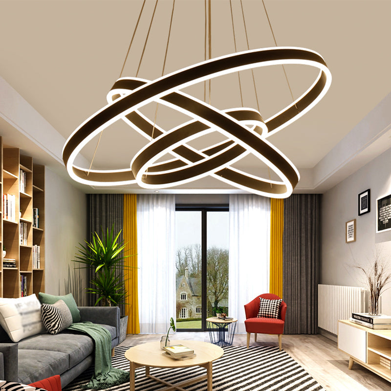 2/3-Tier Bedroom Ceiling Pendant Aluminum Modernist LED Hoop Chandelier in Black - Rebooters