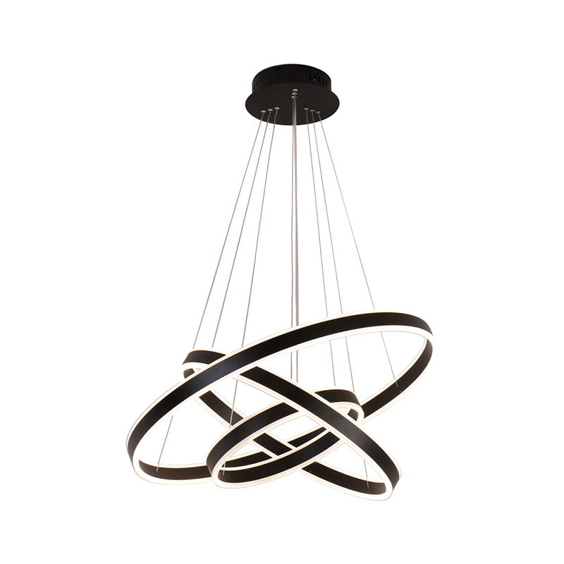 2/3-Tier Bedroom Ceiling Pendant Aluminum Modernist LED Hoop Chandelier in Black - Rebooters