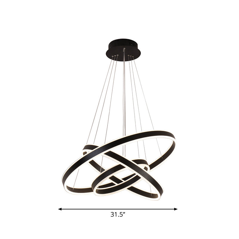 2/3-Tier Bedroom Ceiling Pendant Aluminum Modernist LED Hoop Chandelier in Black - Rebooters