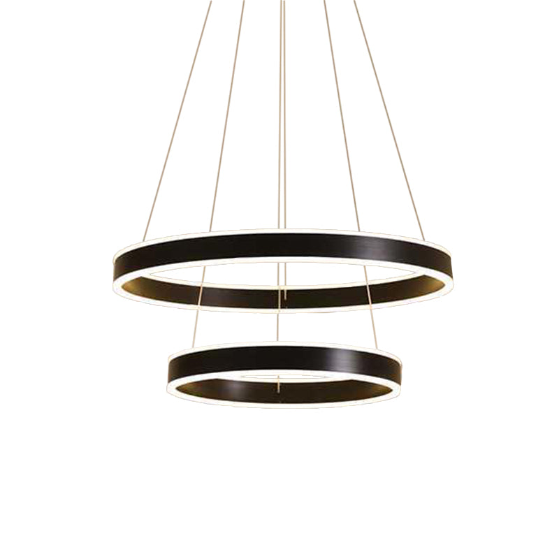 2/3-Tier Bedroom Ceiling Pendant Aluminum Modernist LED Hoop Chandelier in Black - Rebooters