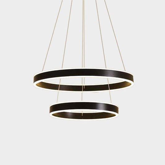 2/3-Tier Bedroom Ceiling Pendant Aluminum Modernist LED Hoop Chandelier in Black - Rebooters