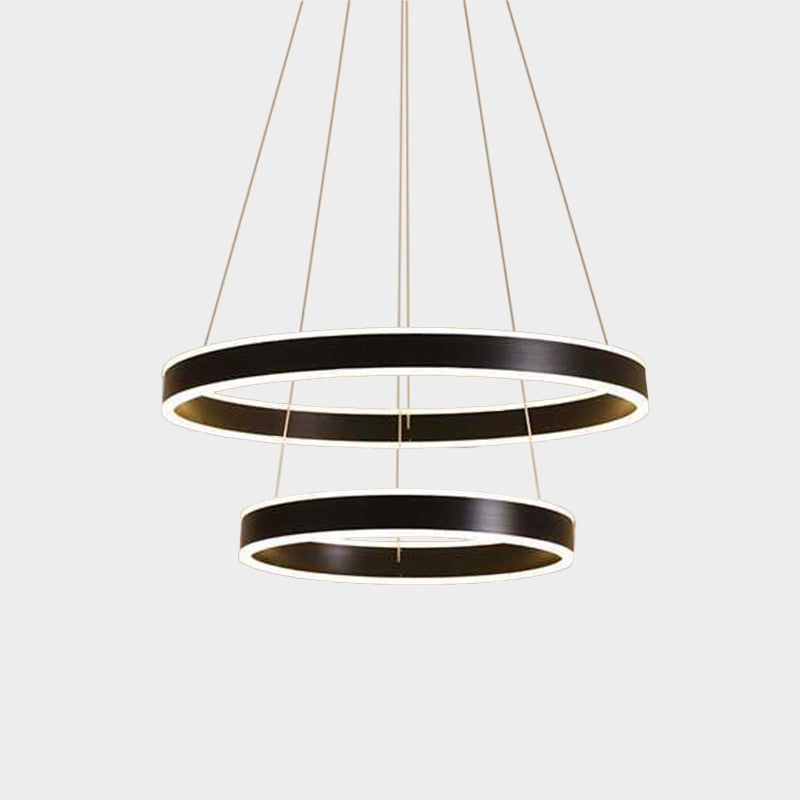 2/3-Tier Bedroom Ceiling Pendant Aluminum Modernist LED Hoop Chandelier in Black - Rebooters