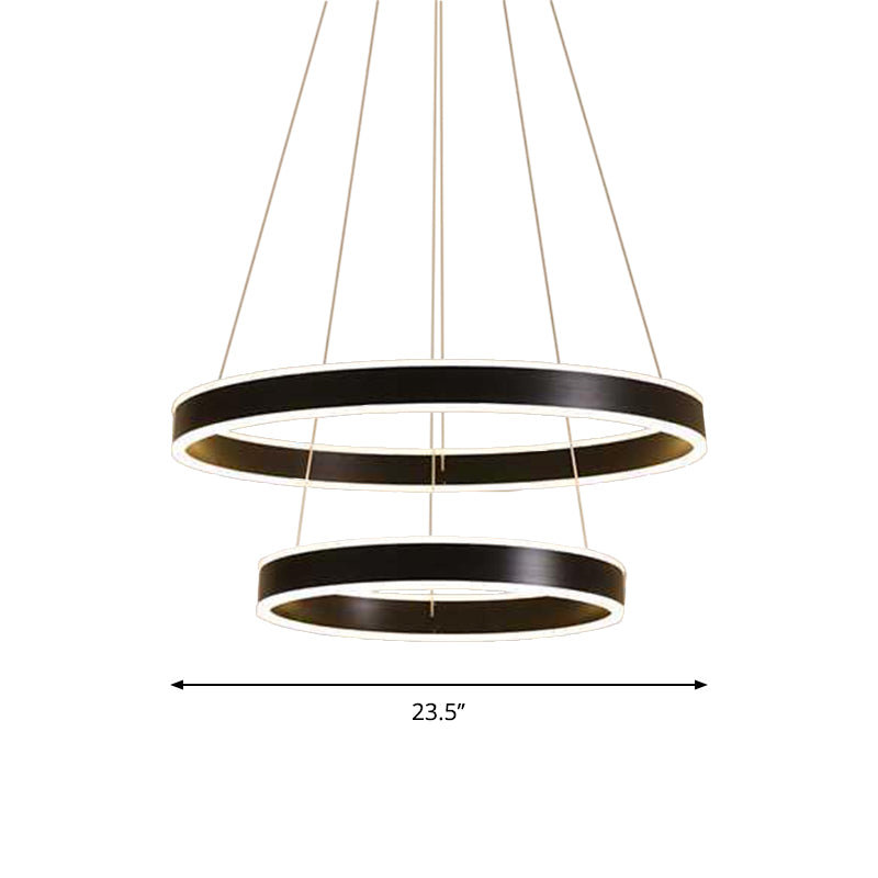 2/3-Tier Bedroom Ceiling Pendant Aluminum Modernist LED Hoop Chandelier in Black - Rebooters