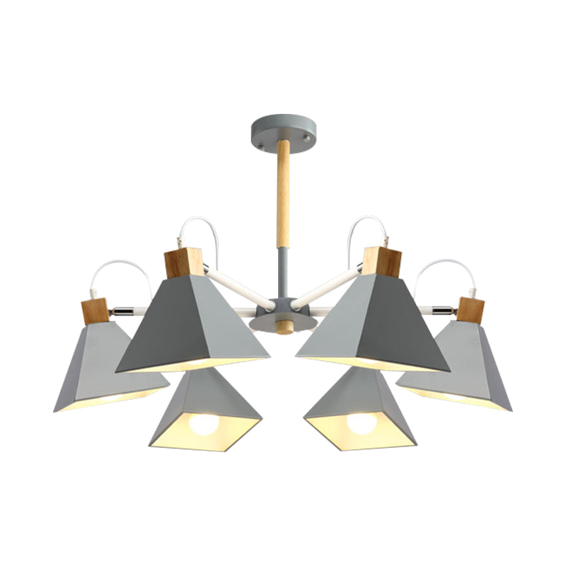 Rotatable 6 Lights Pyramid Chandelier Macaron Stylish Wood Ceiling Pendant - Rebooters