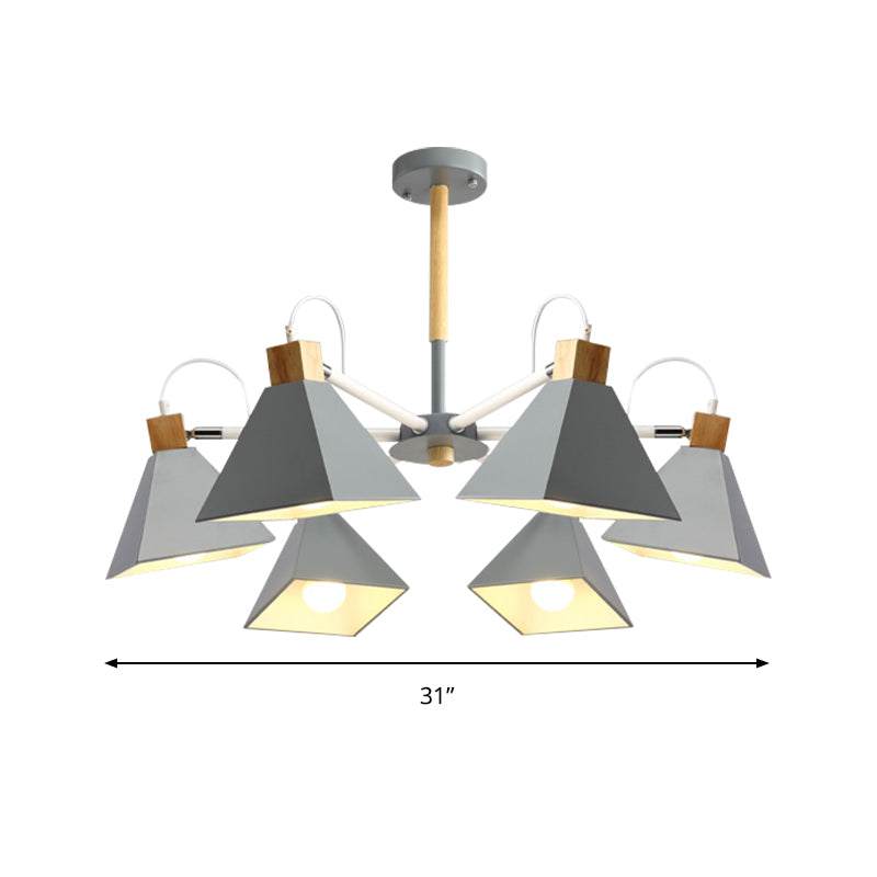 Rotatable 6 Lights Pyramid Chandelier Macaron Stylish Wood Ceiling Pendant - Rebooters