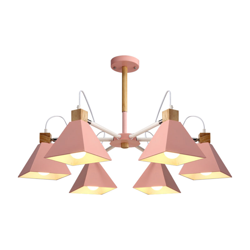 Rotatable 6 Lights Pyramid Chandelier Macaron Stylish Wood Ceiling Pendant - Rebooters