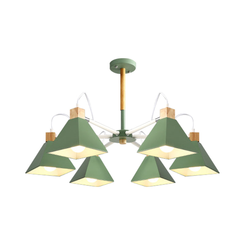Rotatable 6 Lights Pyramid Chandelier Macaron Stylish Wood Ceiling Pendant - Rebooters