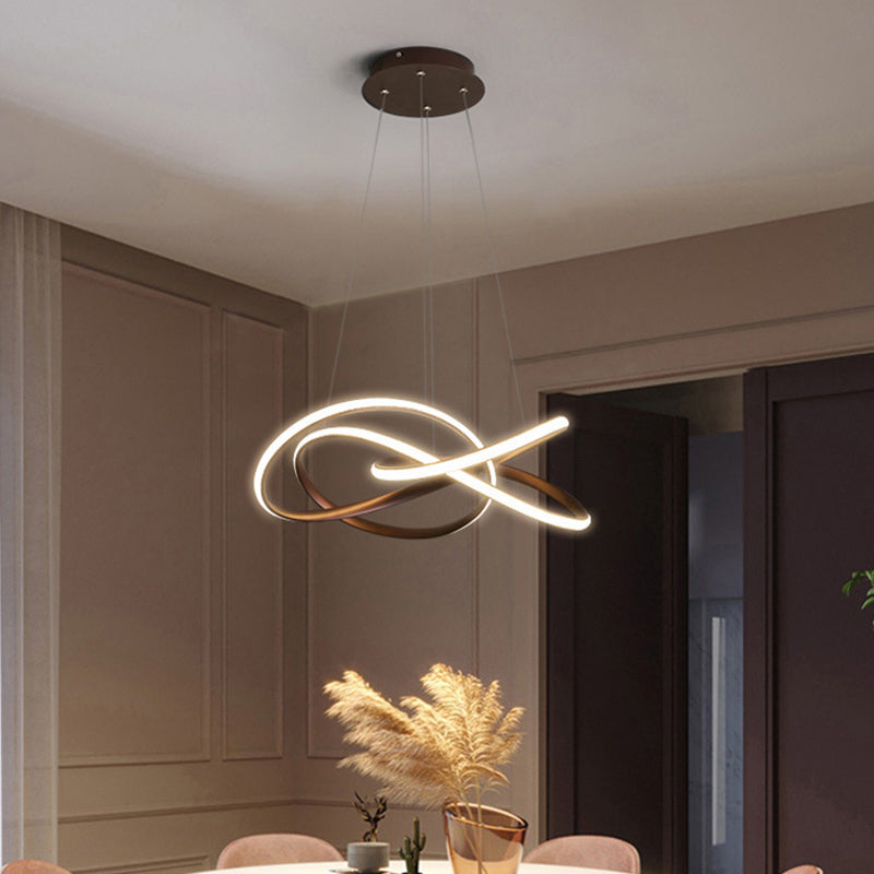 Twist Dining Room Suspension Lamp Aluminum Minimalist LED Chandelier Pendant Coffee Warm White Light - Rebooters