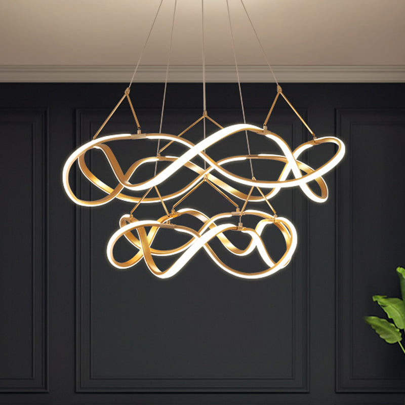 Chrome/Gold Twined 1/2-Tier Chandelier Minimalist Metal LED Hanging Pendant Light for Dining Room - Rebooters