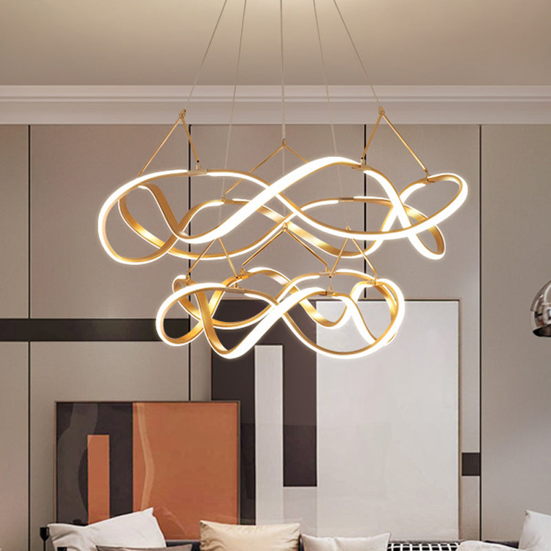 Chrome/Gold Twined 1/2-Tier Chandelier Minimalist Metal LED Hanging Pendant Light for Dining Room - Rebooters
