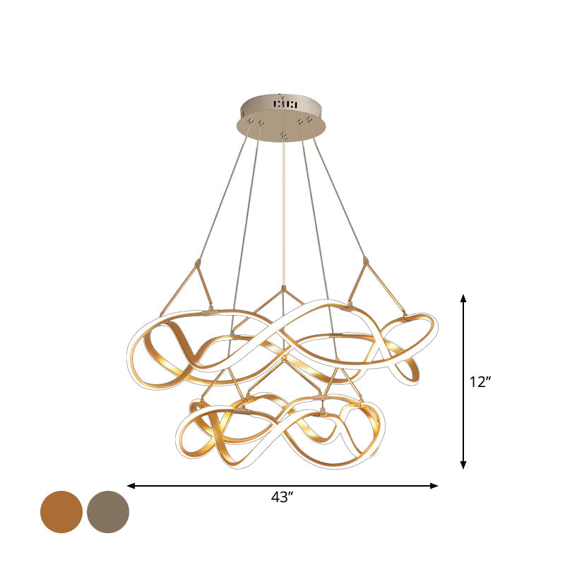 Chrome/Gold Twined 1/2-Tier Chandelier Minimalist Metal LED Hanging Pendant Light for Dining Room - Rebooters