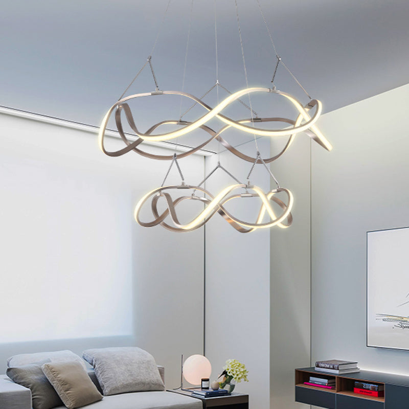 Chrome/Gold Twined 1/2-Tier Chandelier Minimalist Metal LED Hanging Pendant Light for Dining Room - Rebooters