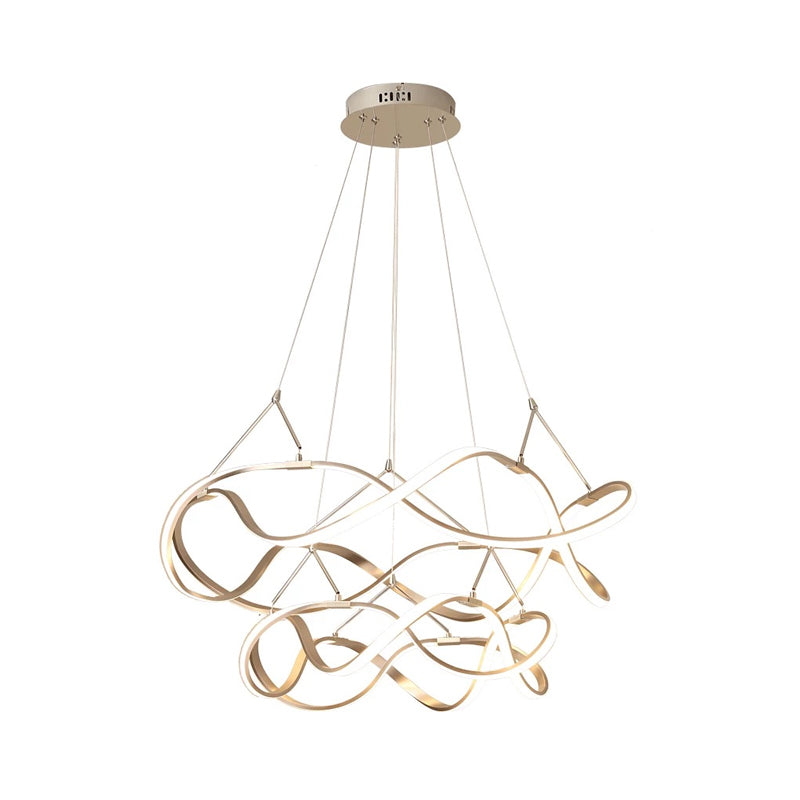 Chrome/Gold Twined 1/2-Tier Chandelier Minimalist Metal LED Hanging Pendant Light for Dining Room - Rebooters