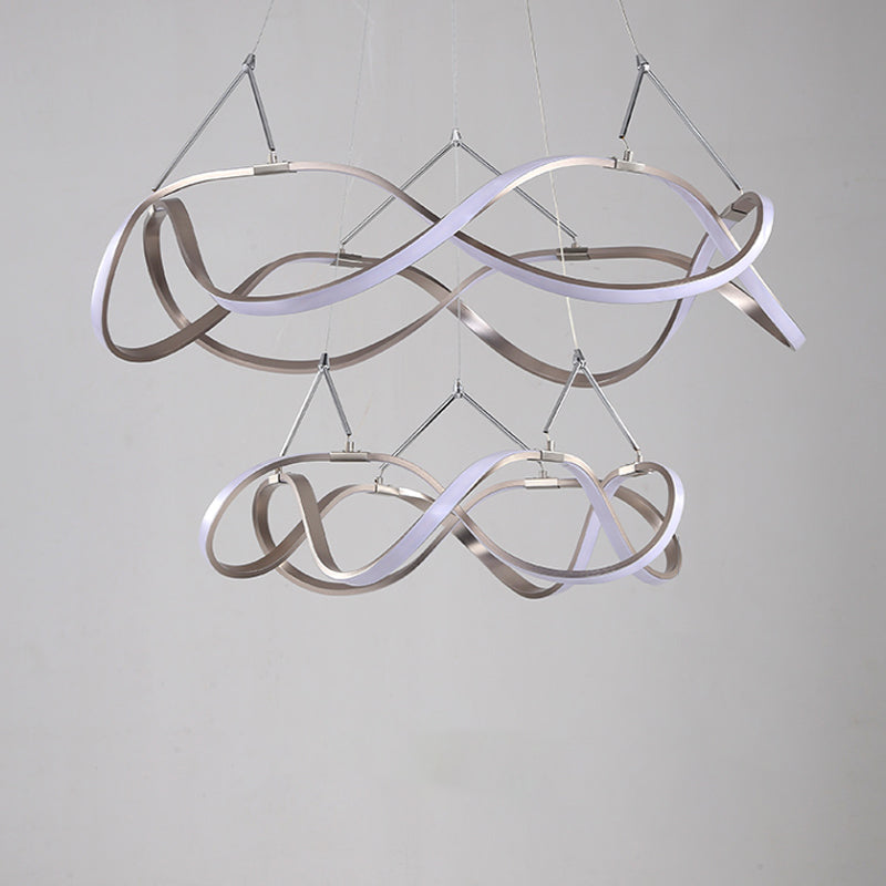 Chrome/Gold Twined 1/2-Tier Chandelier Minimalist Metal LED Hanging Pendant Light for Dining Room - Rebooters