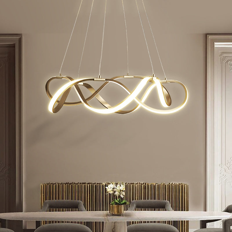 Chrome/Gold Twined 1/2-Tier Chandelier Minimalist Metal LED Hanging Pendant Light for Dining Room - Rebooters