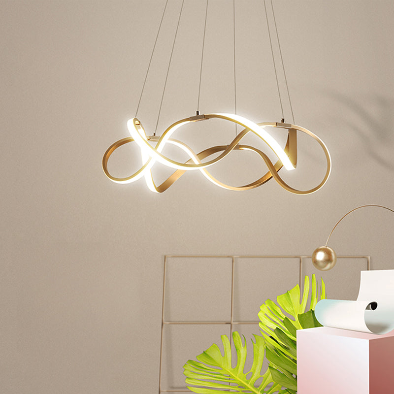 Chrome/Gold Twined 1/2-Tier Chandelier Minimalist Metal LED Hanging Pendant Light for Dining Room - Rebooters