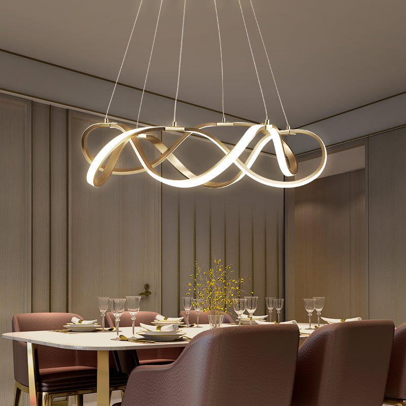 Chrome/Gold Twined 1/2-Tier Chandelier Minimalist Metal LED Hanging Pendant Light for Dining Room - Rebooters