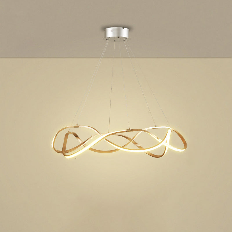 Chrome/Gold Twined 1/2-Tier Chandelier Minimalist Metal LED Hanging Pendant Light for Dining Room - Rebooters