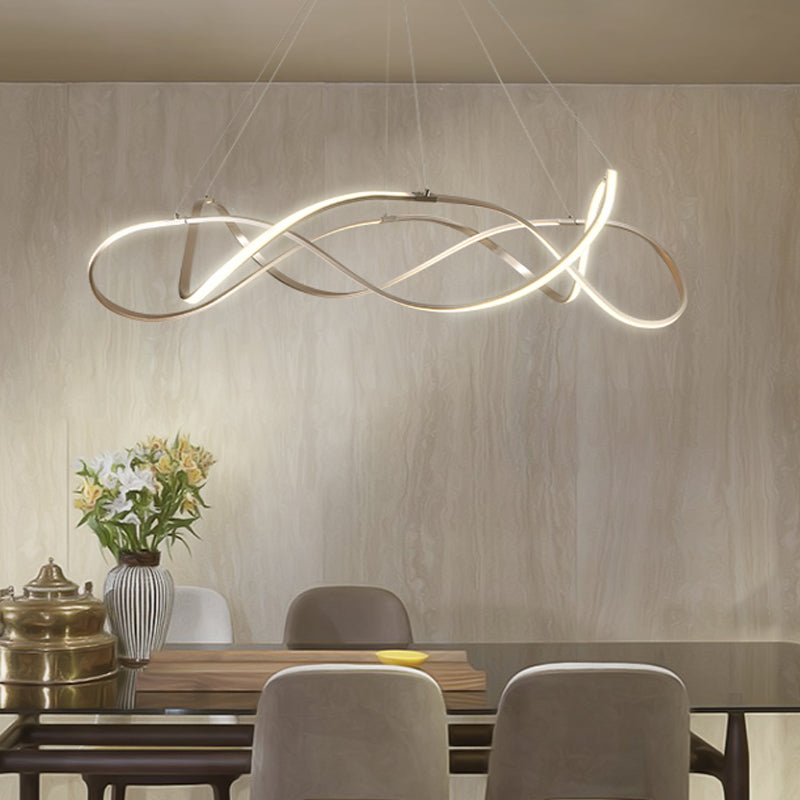 Chrome/Gold Twined 1/2-Tier Chandelier Minimalist Metal LED Hanging Pendant Light for Dining Room - Rebooters