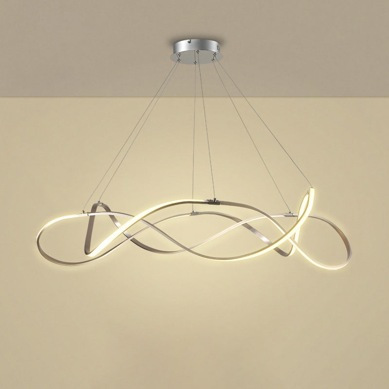 Chrome/Gold Twined 1/2-Tier Chandelier Minimalist Metal LED Hanging Pendant Light for Dining Room - Rebooters