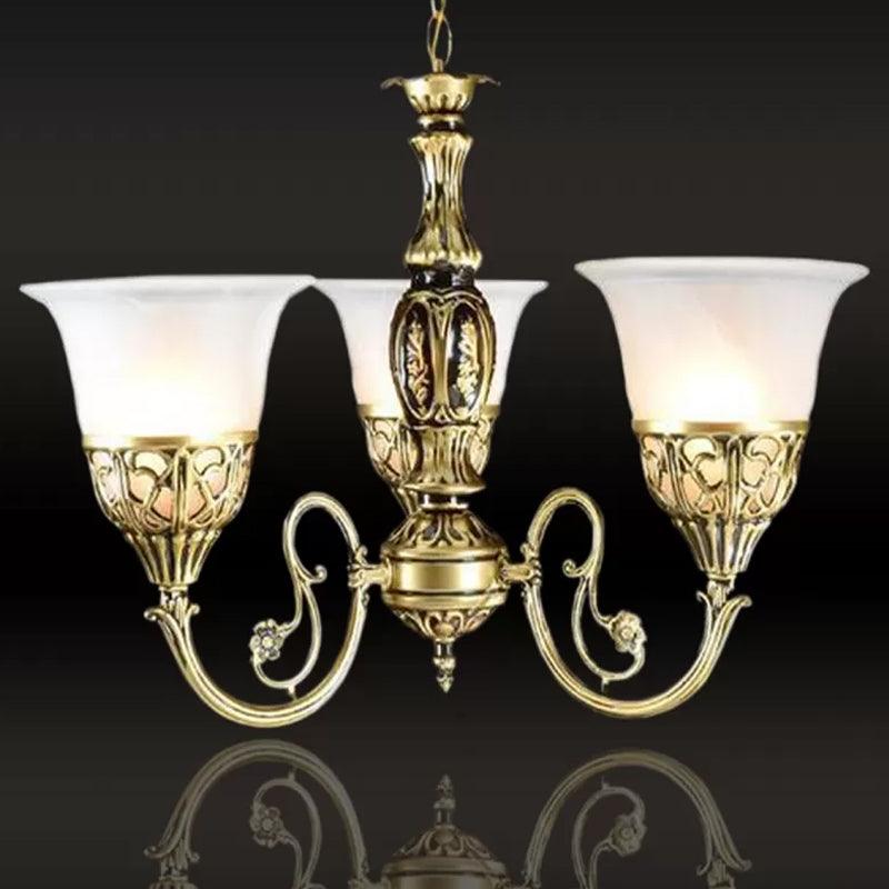 Bell Restaurant Chandelier Lamp Antique Opaline Glass 3-Head Pendant Light - Rebooters