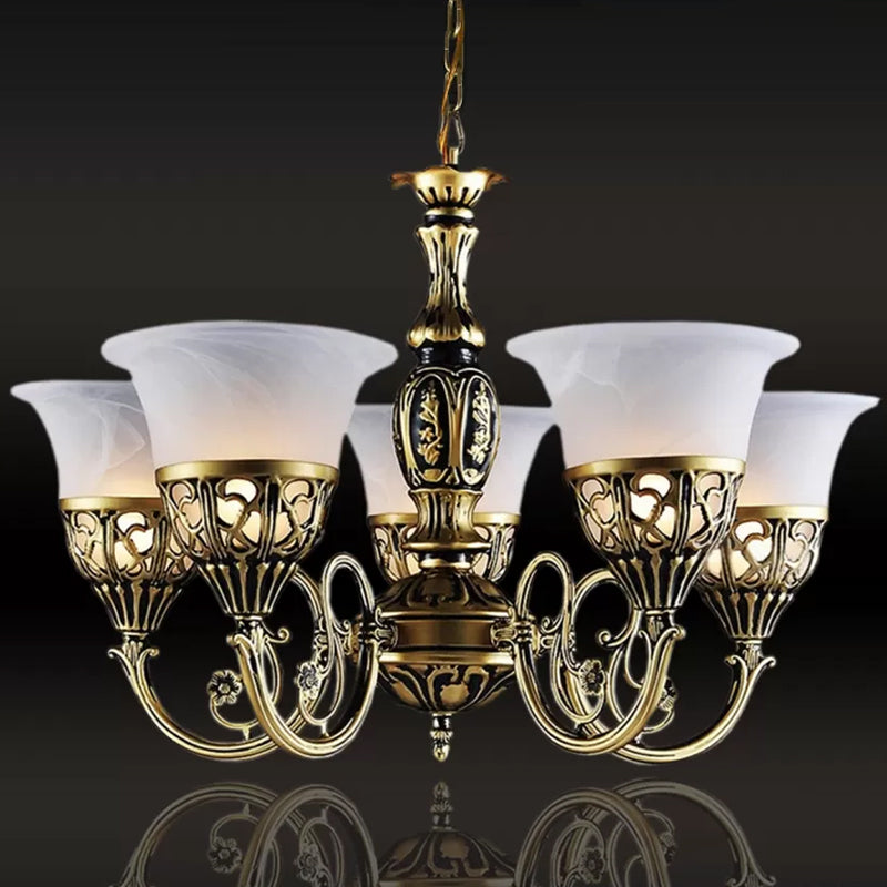 Vintage Bell Hanging Ceiling Light 5 Bulbs Opal Frosted Glass Chandelier in Bronze - Rebooters