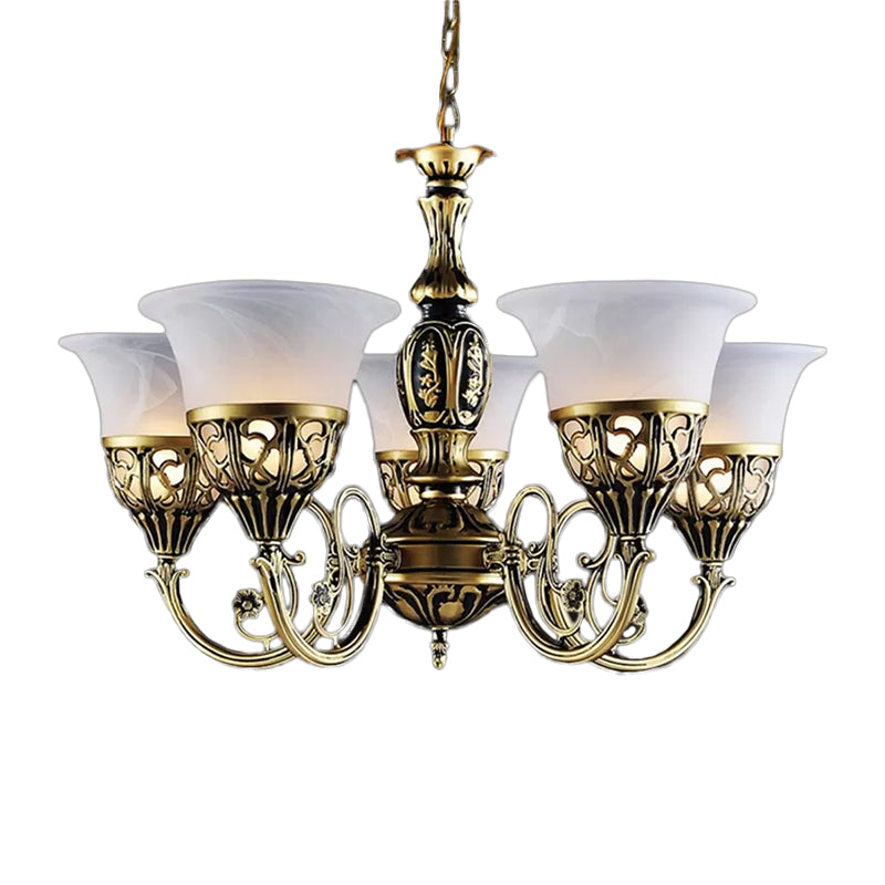 Vintage Bell Hanging Ceiling Light 5 Bulbs Opal Frosted Glass Chandelier in Bronze - Rebooters