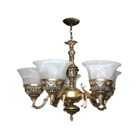 5 Lights Bell Up Chandelier Traditional Bronze Alabaster Glass Lamp - Rebooters