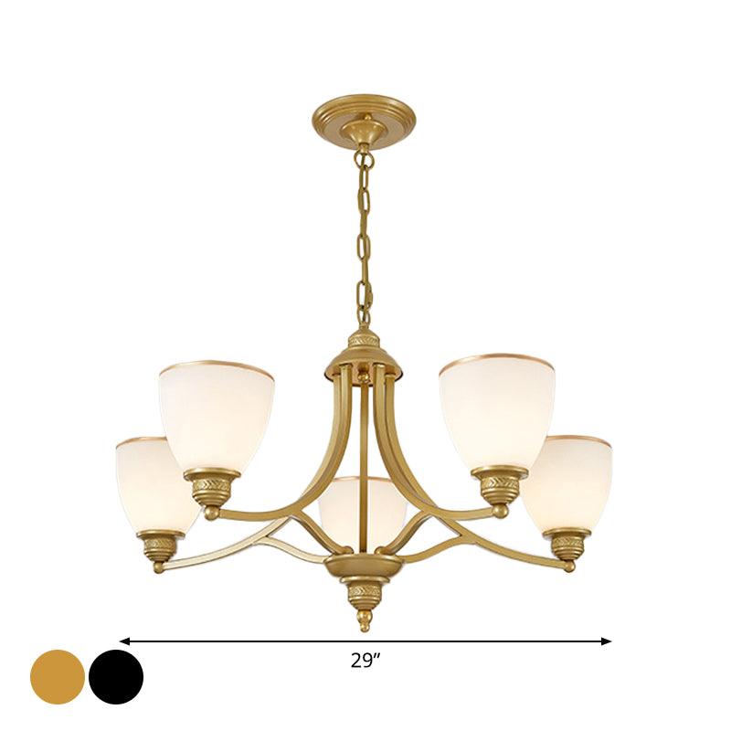 3/6/8-Light Milky Glass Chandelier Classic Black Gold Pendant - Rebooters