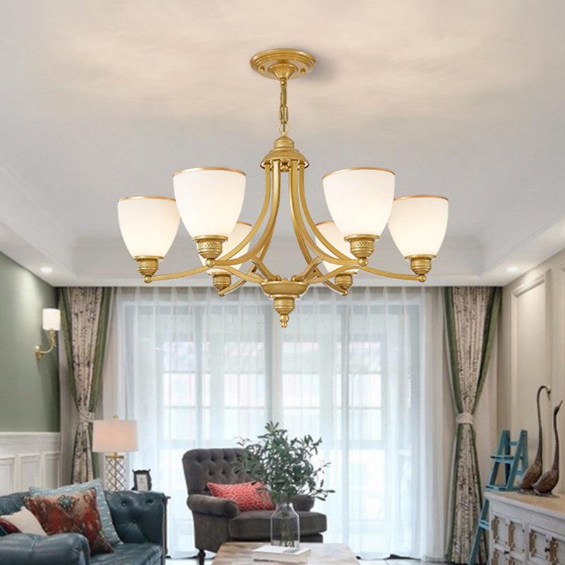 3/6/8-Light Milky Glass Chandelier Classic Black Gold Pendant - Rebooters