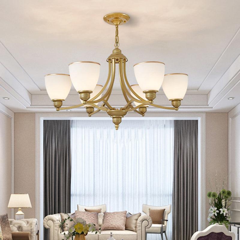 3/6/8-Light Milky Glass Chandelier Classic Black Gold Pendant - Rebooters