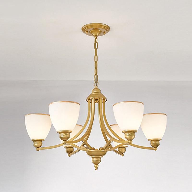 3/6/8-Light Milky Glass Chandelier Classic Black Gold Pendant - Rebooters