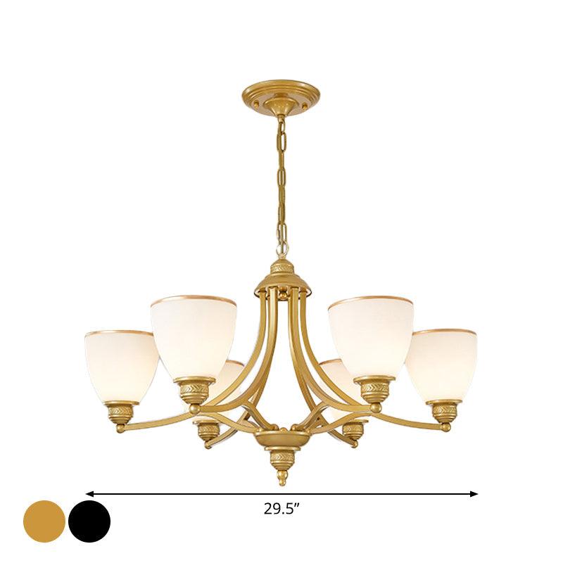 3/6/8-Light Milky Glass Chandelier Classic Black Gold Pendant - Rebooters