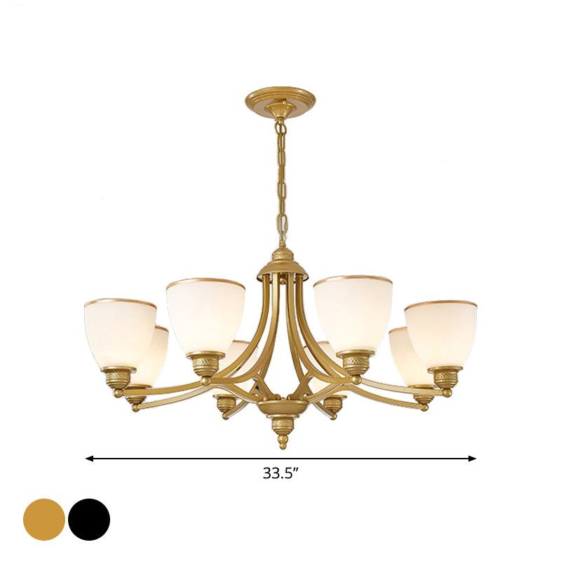3/6/8-Light Milky Glass Chandelier Classic Black Gold Pendant - Rebooters