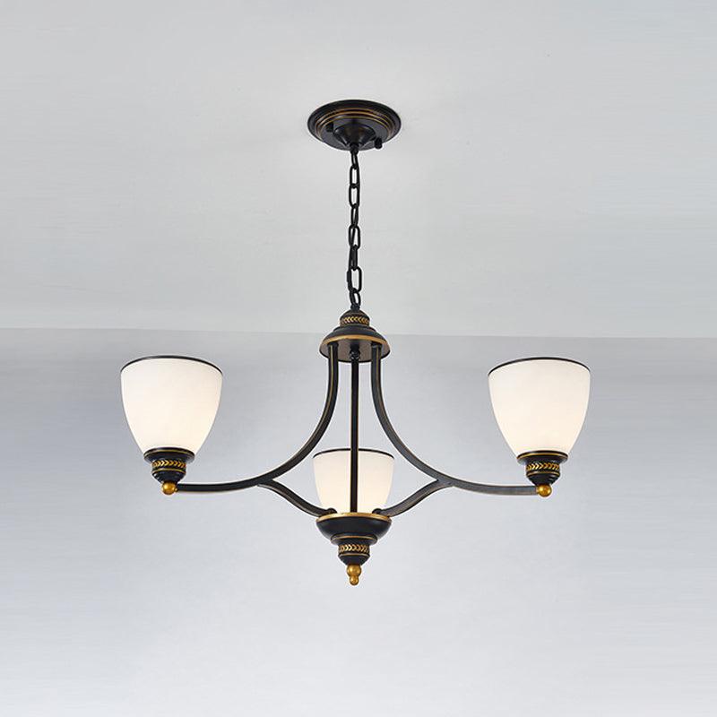 3/6/8-Light Milky Glass Chandelier Classic Black Gold Pendant - Rebooters
