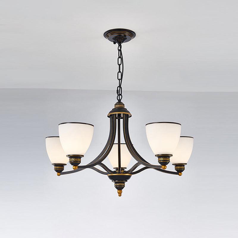 3/6/8-Light Milky Glass Chandelier Classic Black Gold Pendant - Rebooters