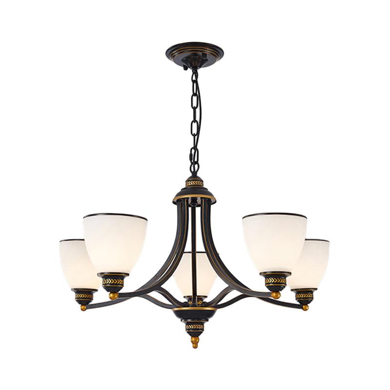3/6/8-Light Milky Glass Chandelier Classic Black Gold Pendant - Rebooters