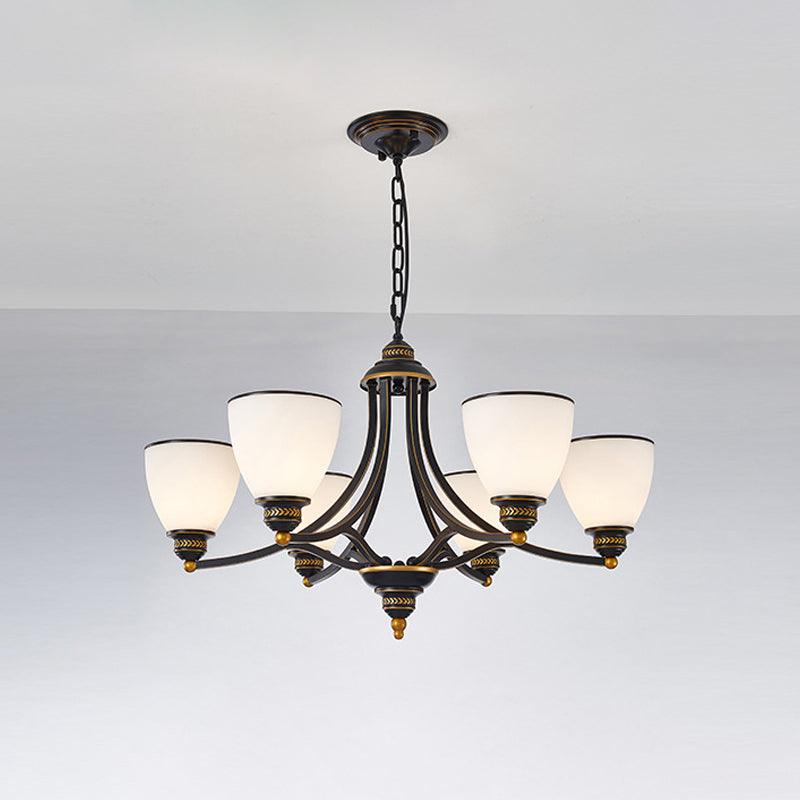 3/6/8-Light Milky Glass Chandelier Classic Black Gold Pendant - Rebooters