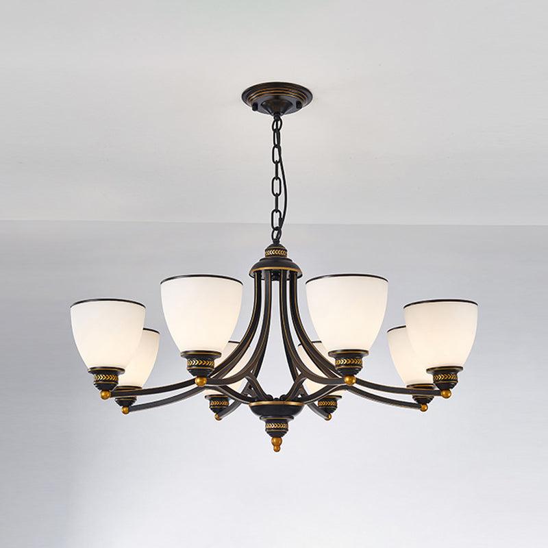 3/6/8-Light Milky Glass Chandelier Classic Black Gold Pendant - Rebooters