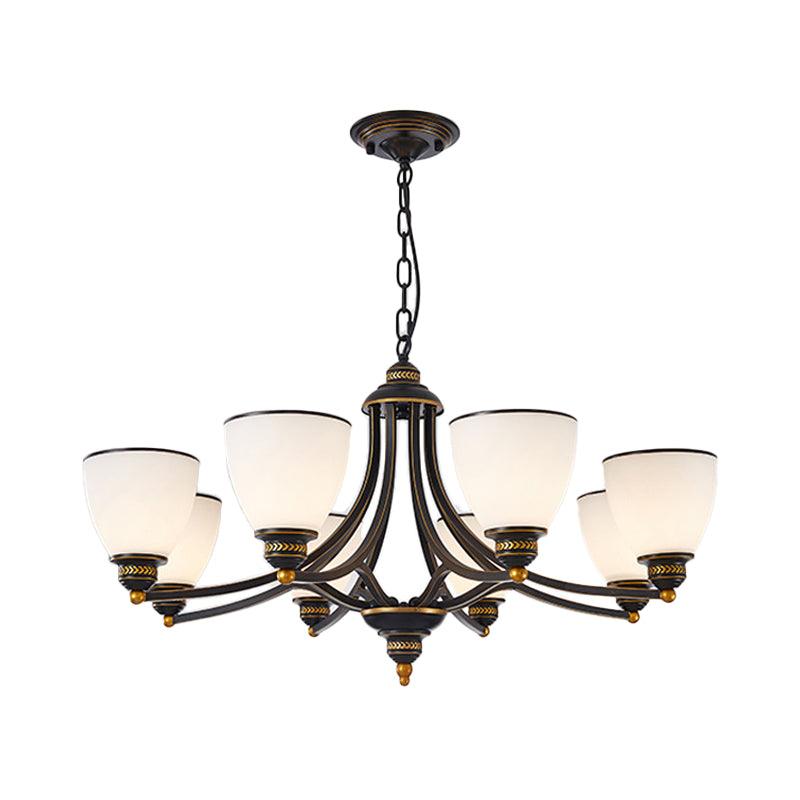 3/6/8-Light Milky Glass Chandelier Classic Black Gold Pendant - Rebooters