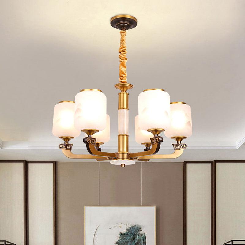 Frosted Glass Cylinder Pendant Light Retro 6/8-Bulb Chandelier - Rebooters