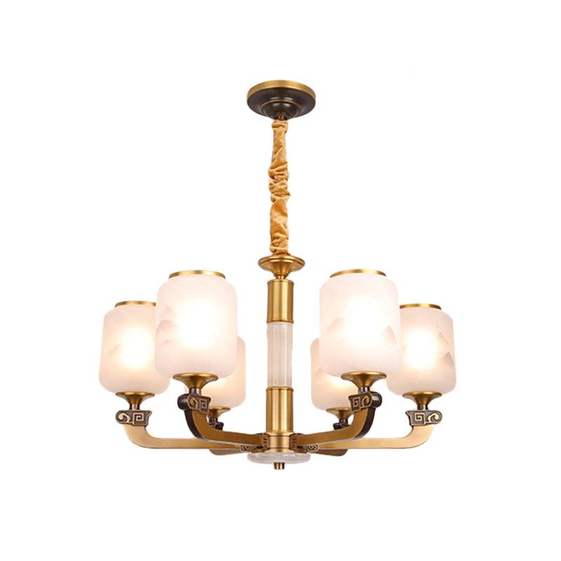Frosted Glass Cylinder Pendant Light Retro 6/8-Bulb Chandelier - Rebooters