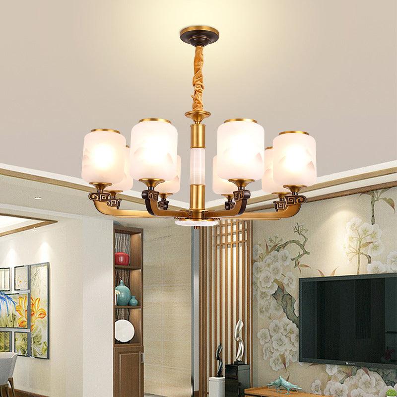 Frosted Glass Cylinder Pendant Light Retro 6/8-Bulb Chandelier - Rebooters