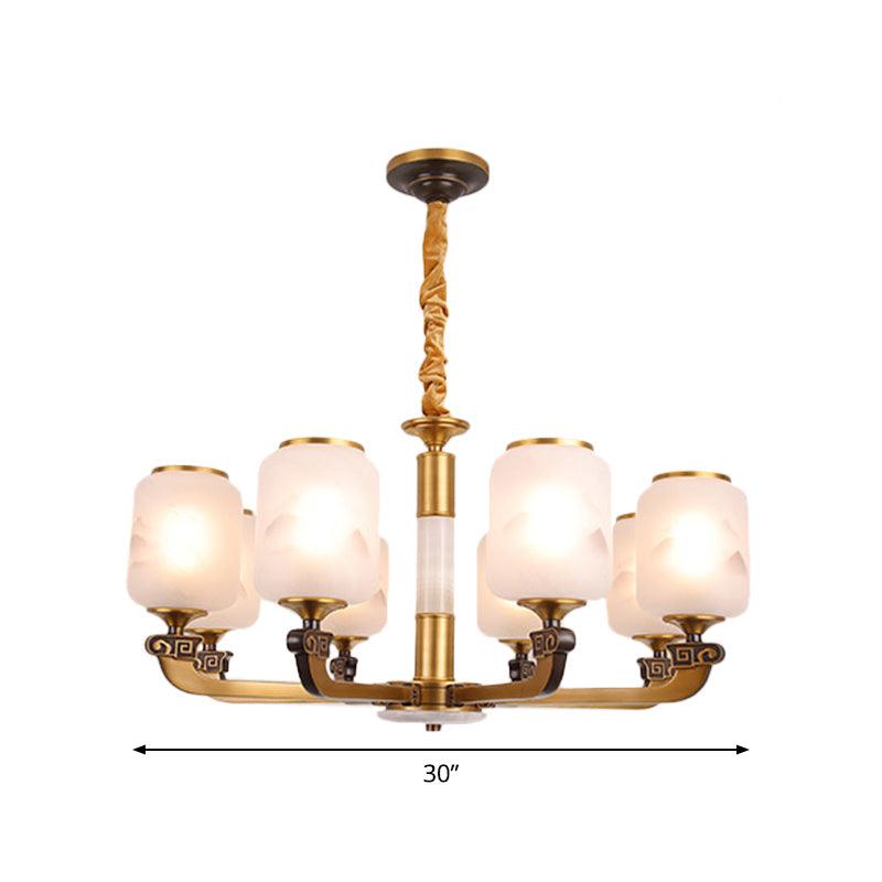 Frosted Glass Cylinder Pendant Light Retro 6/8-Bulb Chandelier - Rebooters