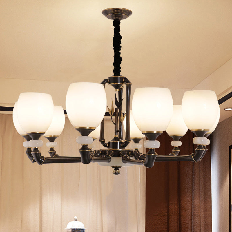 Black Bell Suspension Lighting Vintage Cream Glass Chandelier - Rebooters