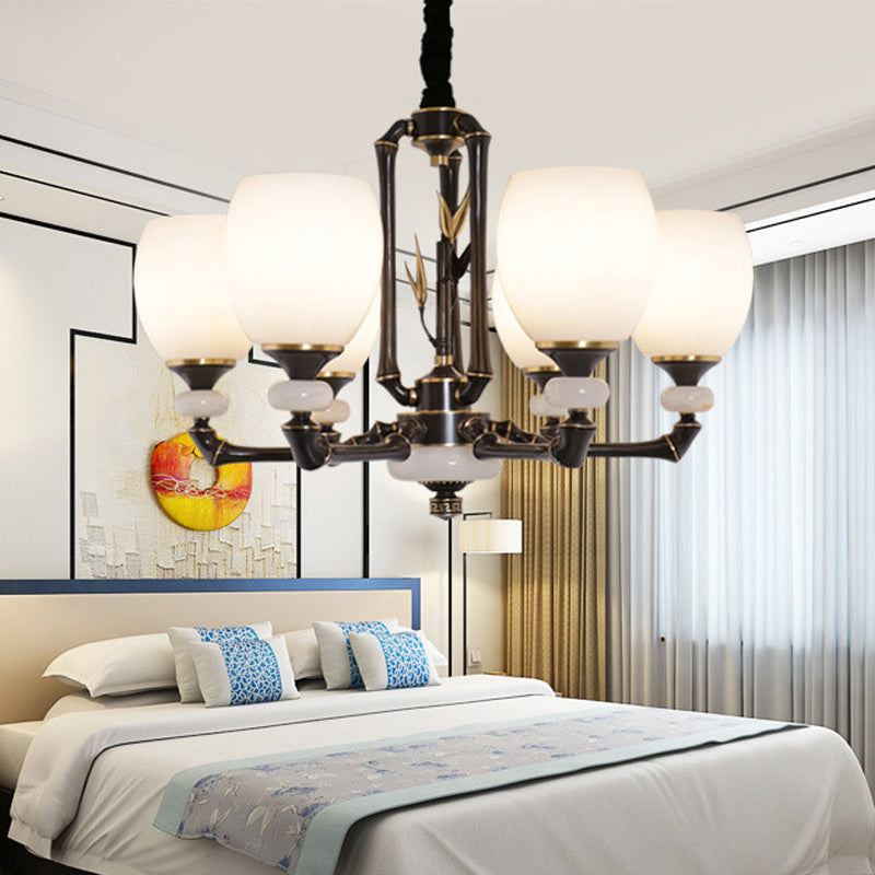 Black Bell Suspension Lighting Vintage Cream Glass Chandelier - Rebooters