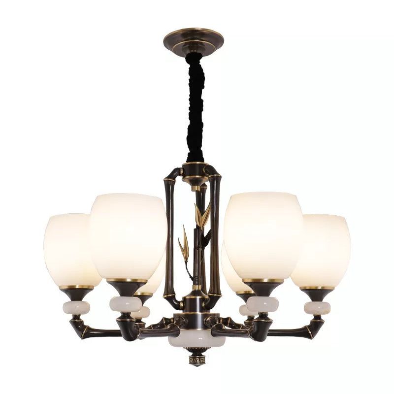 Black Bell Suspension Lighting Vintage Cream Glass Chandelier - Rebooters