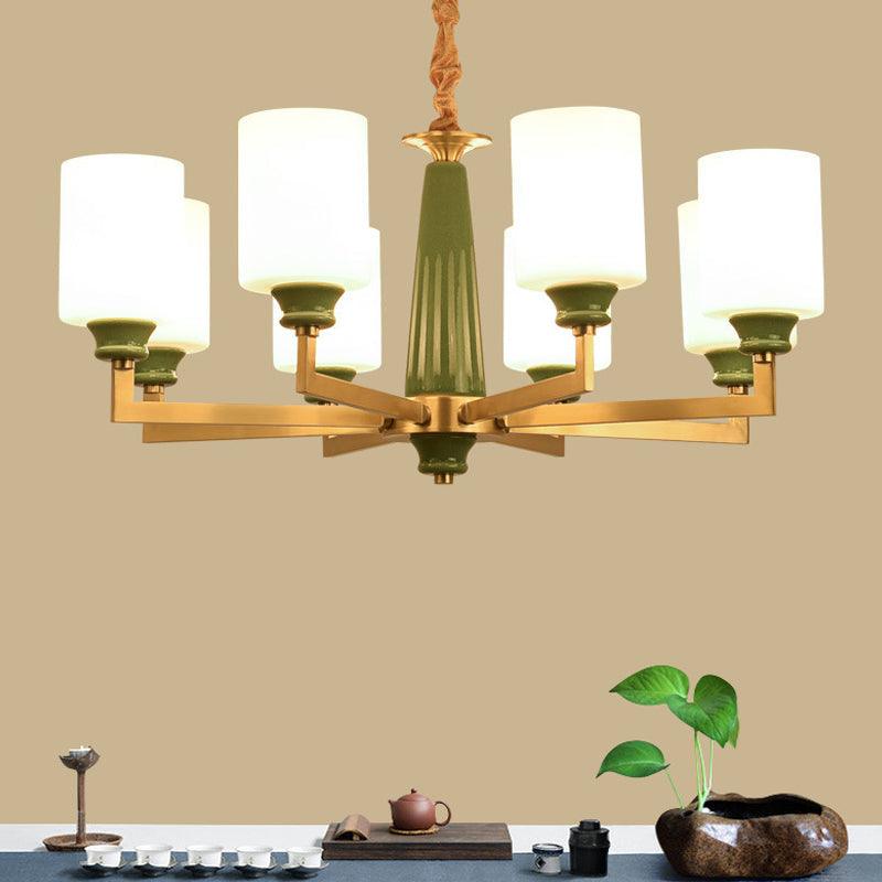 3/8/12 Lights Cylindrical Chandelier Retro Emerald White Glass - Rebooters