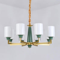 3/8/12 Lights Cylindrical Chandelier Retro Emerald White Glass - Rebooters
